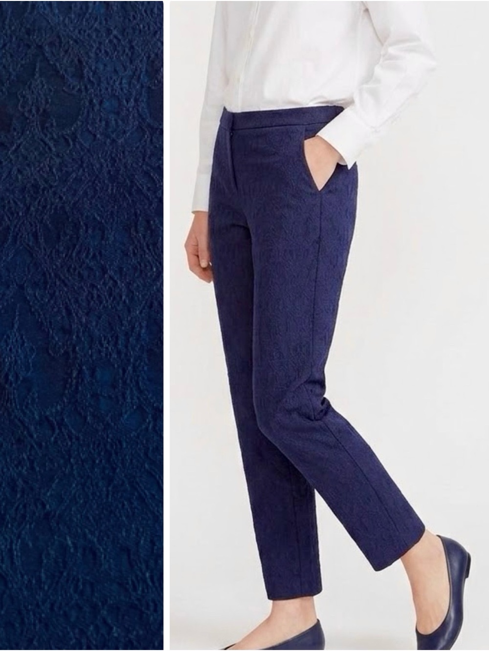 CYNTHIA ROWLEY Navy Blue Lace Texture Cropped Ankle Pants Trousers LHP